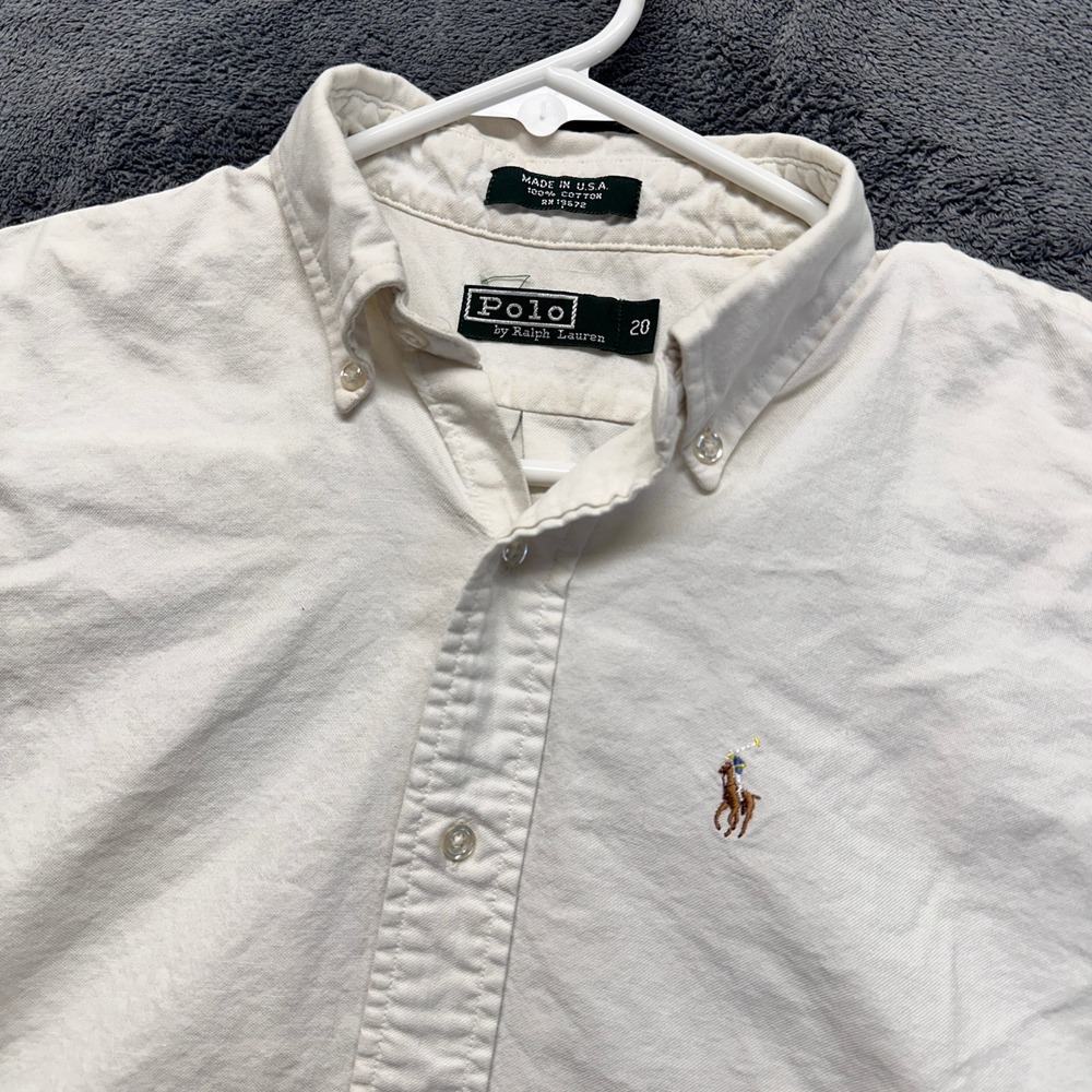 Vintage Polo Ralph Lauren Button Down Shirt Boys Size 20 White USA Made Pony